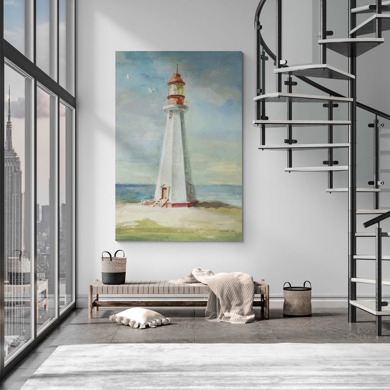 Lighthouse III by Danhui Nai wall art in a living room