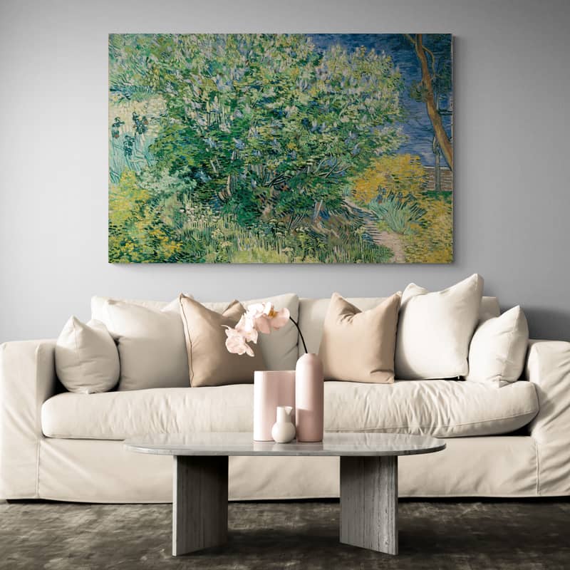 Lilac Bush 1889 by Vincent Van Gogh wall art in a living room