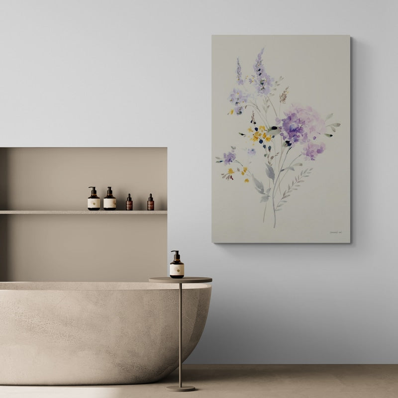 Lilac Season I Pastel by Danhui Nai wall art in a bathroom