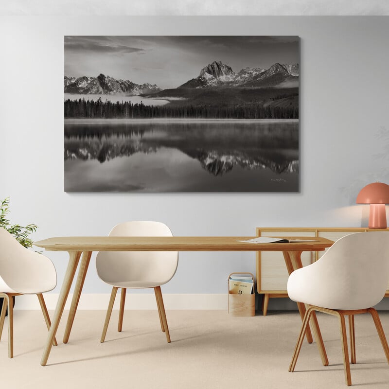 Little Redfish Lake by Alan Majchrowicz wall art in a dining room