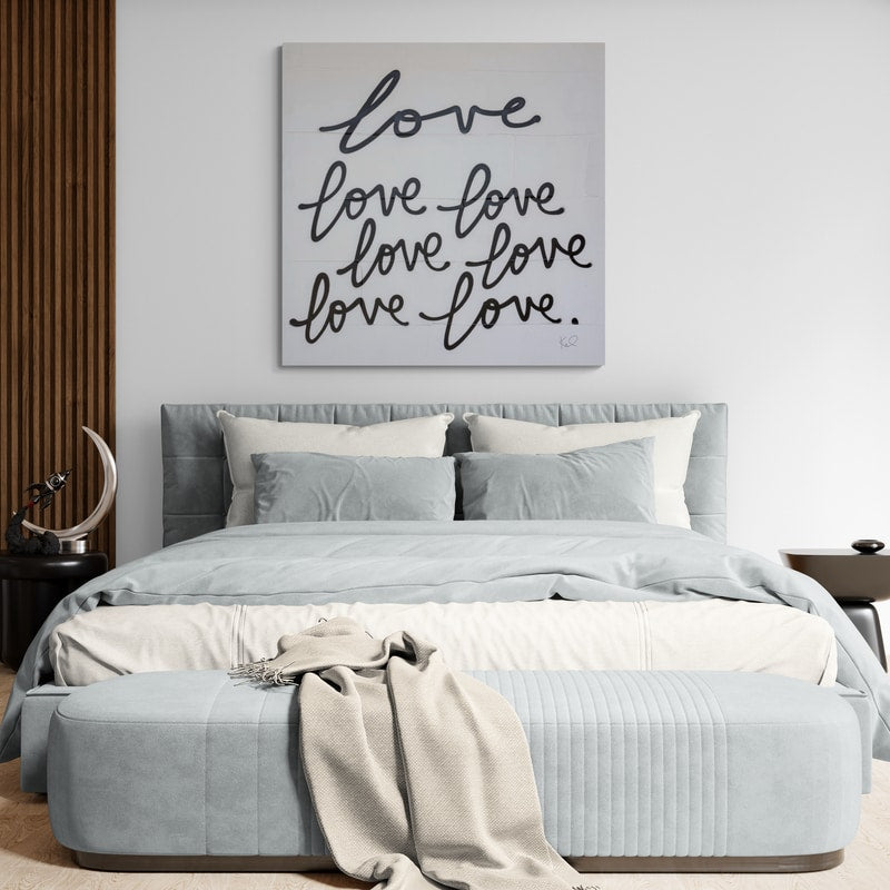 Love Times Seven Sq by Kent Youngstrom wall art in a bedroom