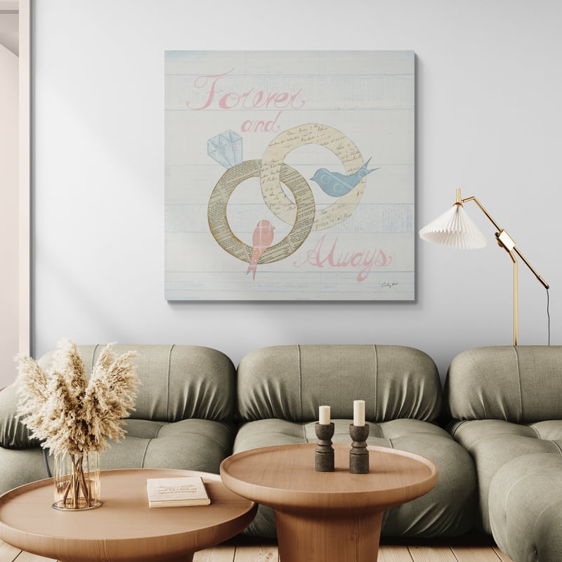 Lovebirds II by Courtney Prahl wall art in a living room