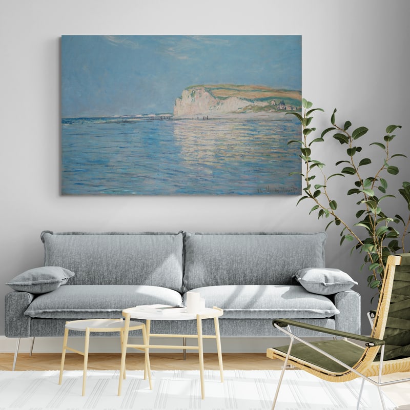 Low Tide at Pourville near Dieppe 1882 by Claude Monet wall art in a living room