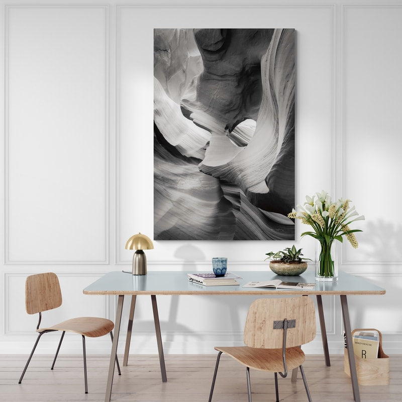 Lower Antelope Canyon IX Bw by Alan Majchrowicz wall art in a dining room