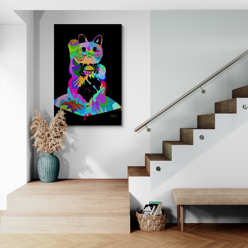 Lucky Cat by Technodrome1 wall art in a hallway