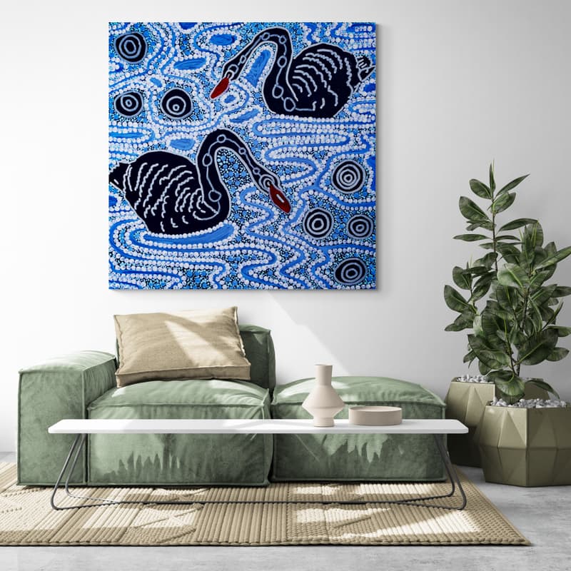Maali On The Derbal Yerrigan by Julianne Wade wall art in a living room