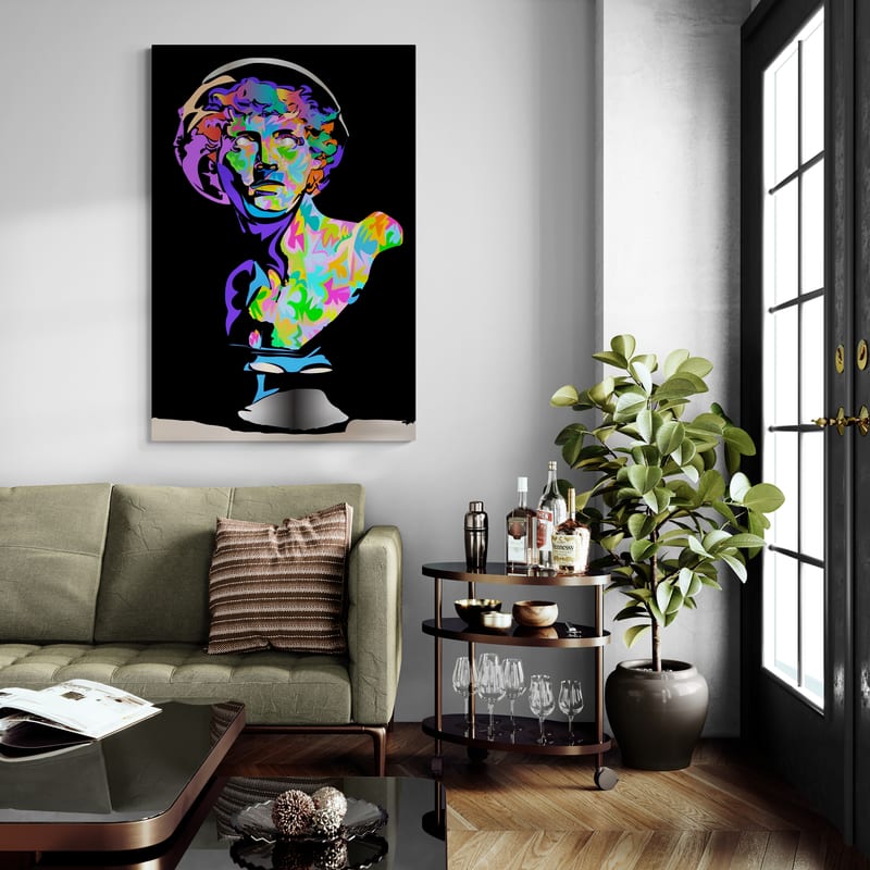 Mercury Statue Head by Technodrome1 wall art in a living room