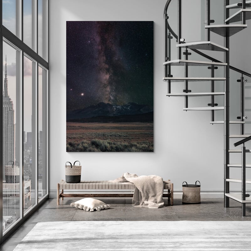Milky Way In Sawtooth Mountains by Alan Majchrowicz wall art in a living room