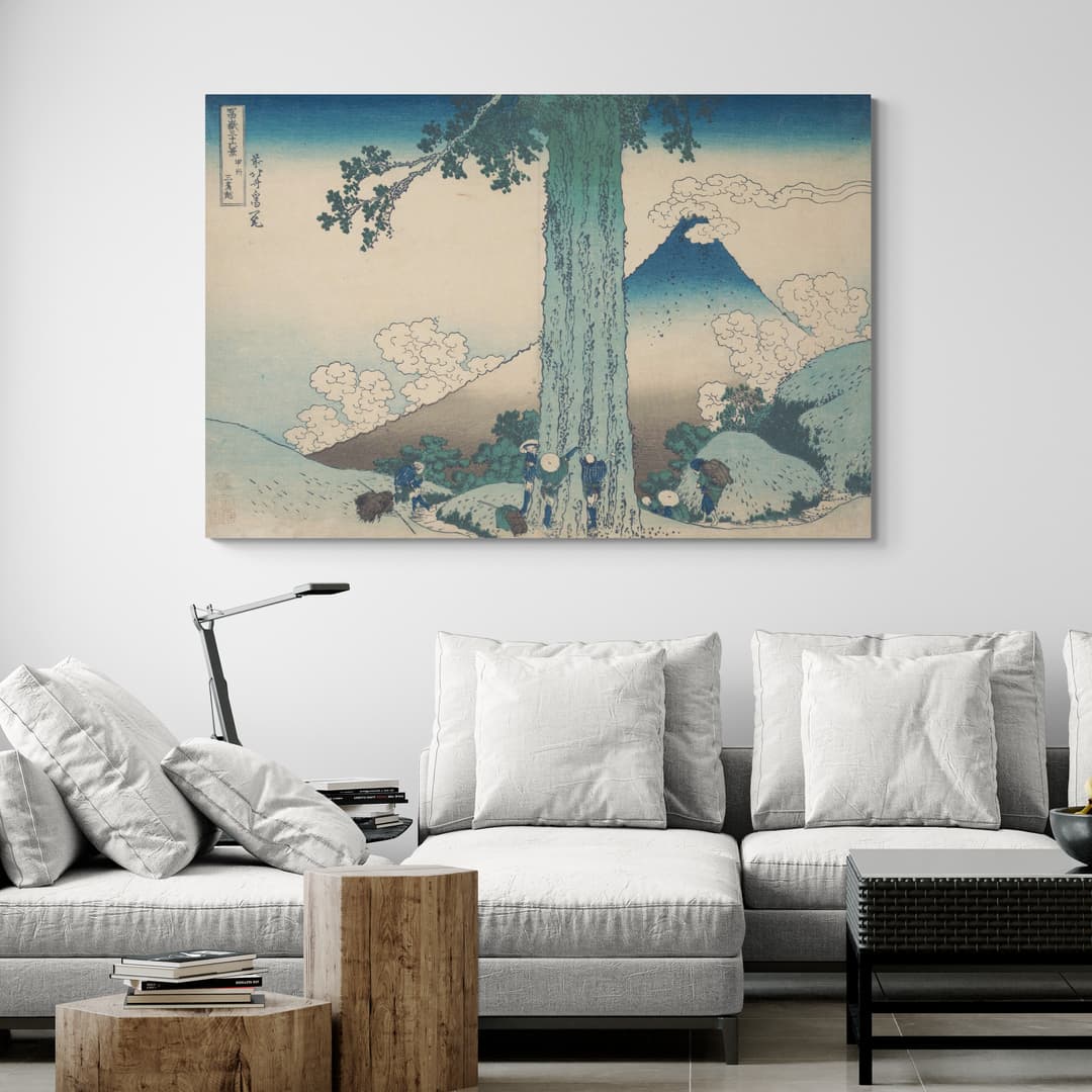 Mishima Pass in Kai Province, from the series Thirty-six Views of Mount Fuji by Katsushika Hokusai wall art in a living room
