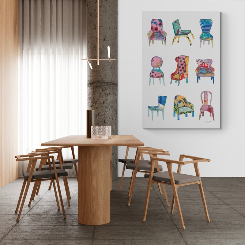 Mod Chair Chart by Courtney Prahl wall art in a dining room