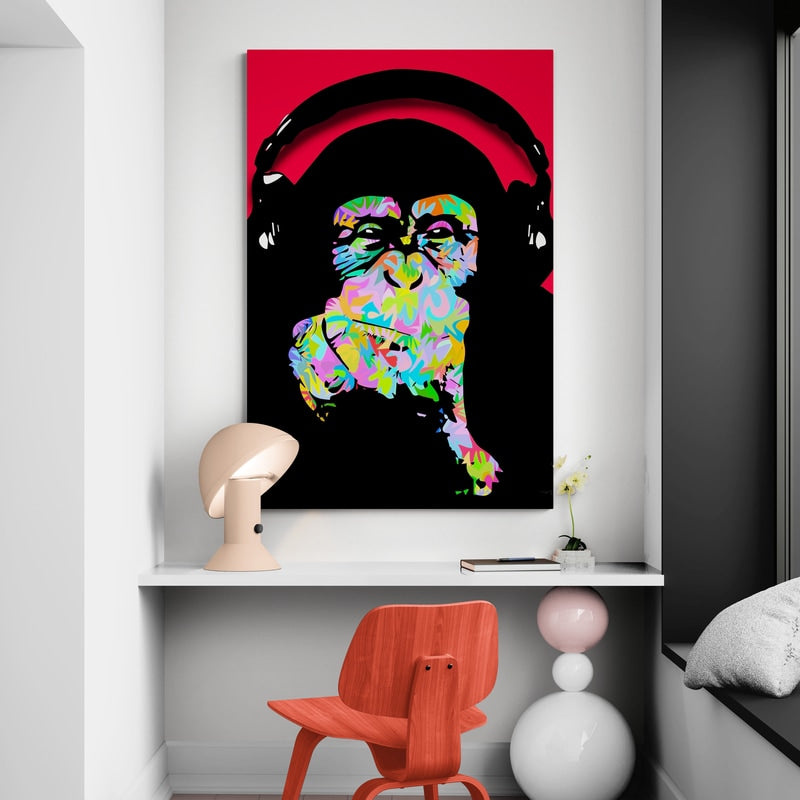 Monkey Headphones by Technodrome1 wall art from Glam Wall Art