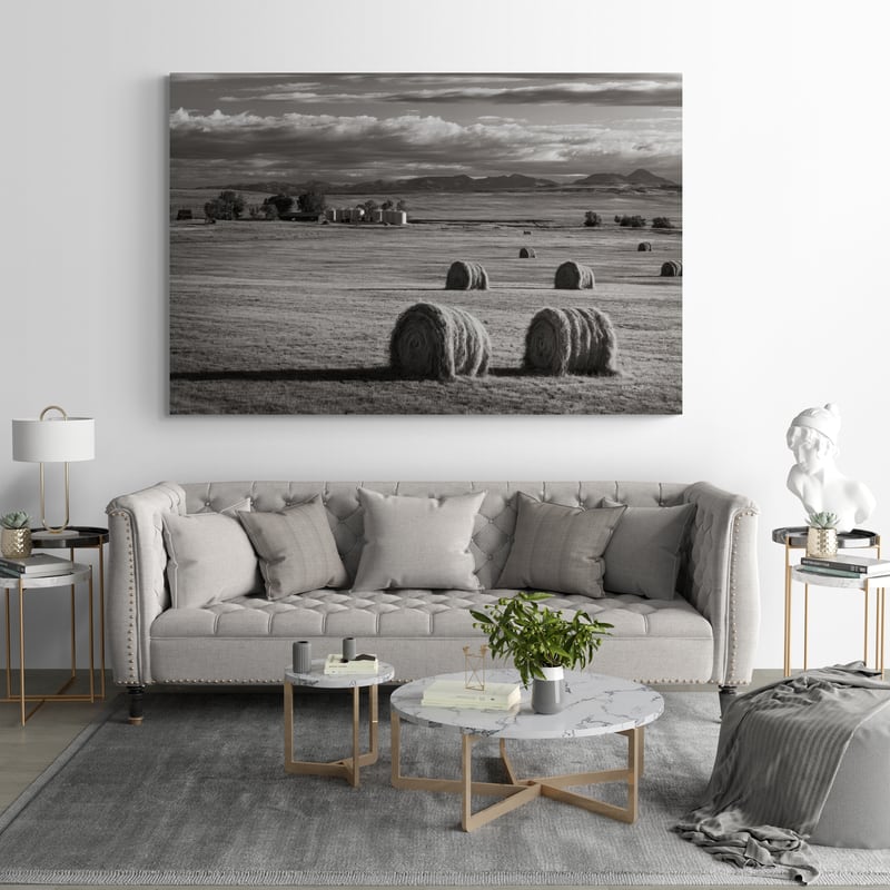 Montana Hay Bales by Alan Majchrowicz wall art in a living room