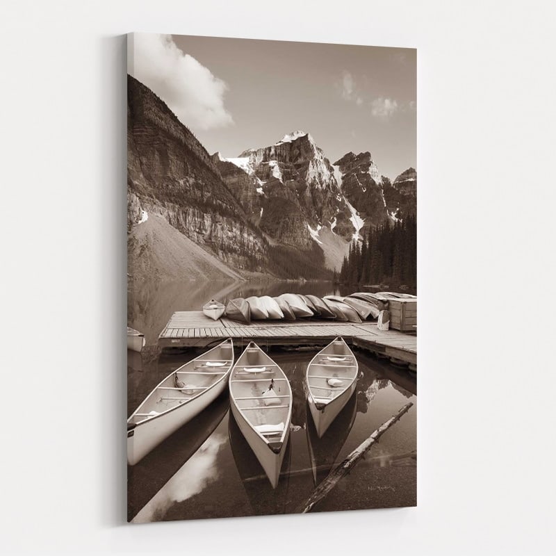 Moraine Lake Three Canoes by Alan Majchrowicz wall art