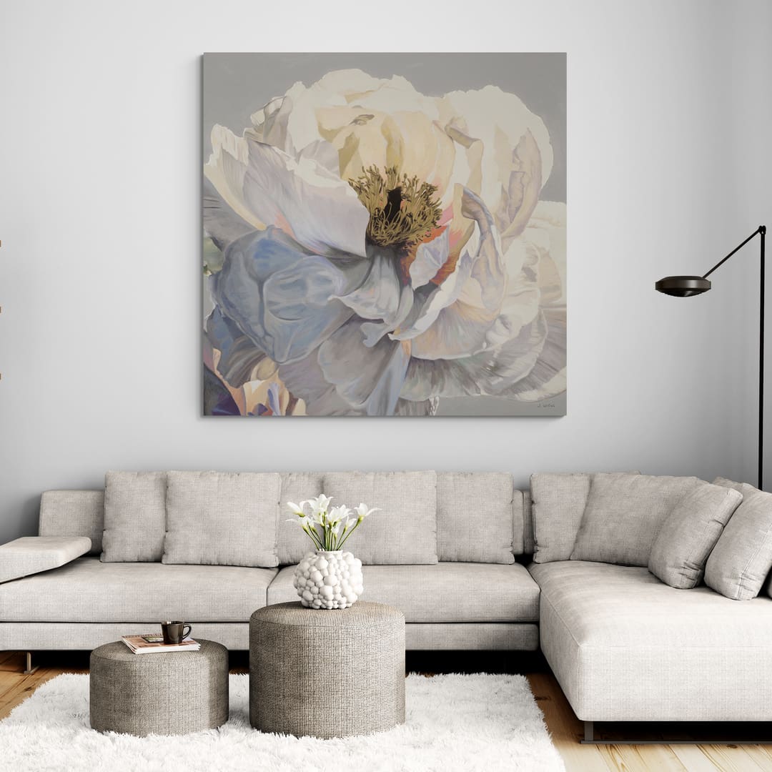 Morning Glow I Neutral by James Wiens wall art in a living room