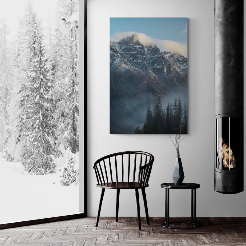 Mount Tupper Mist by Alan Majchrowicz wall art in a living room