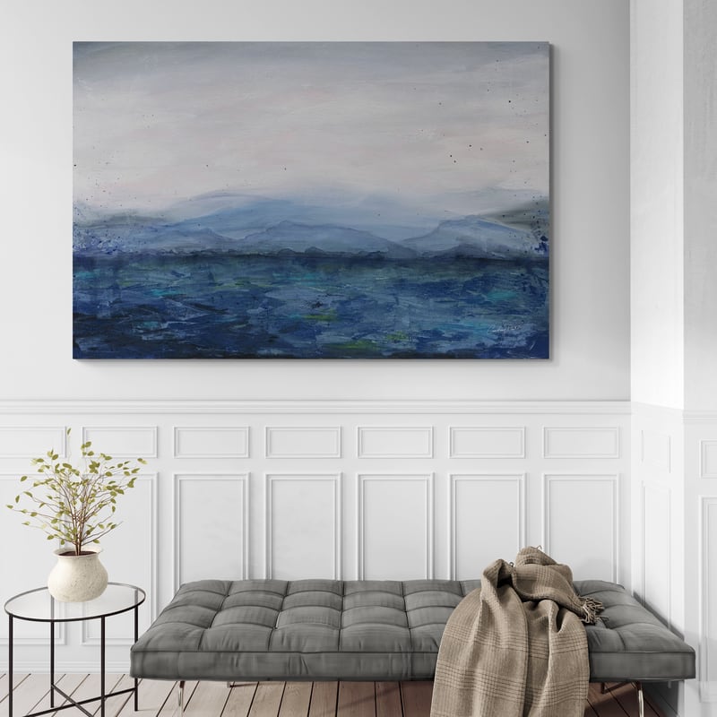 Mountain Lake by Courtney Prahl wall art in a living room