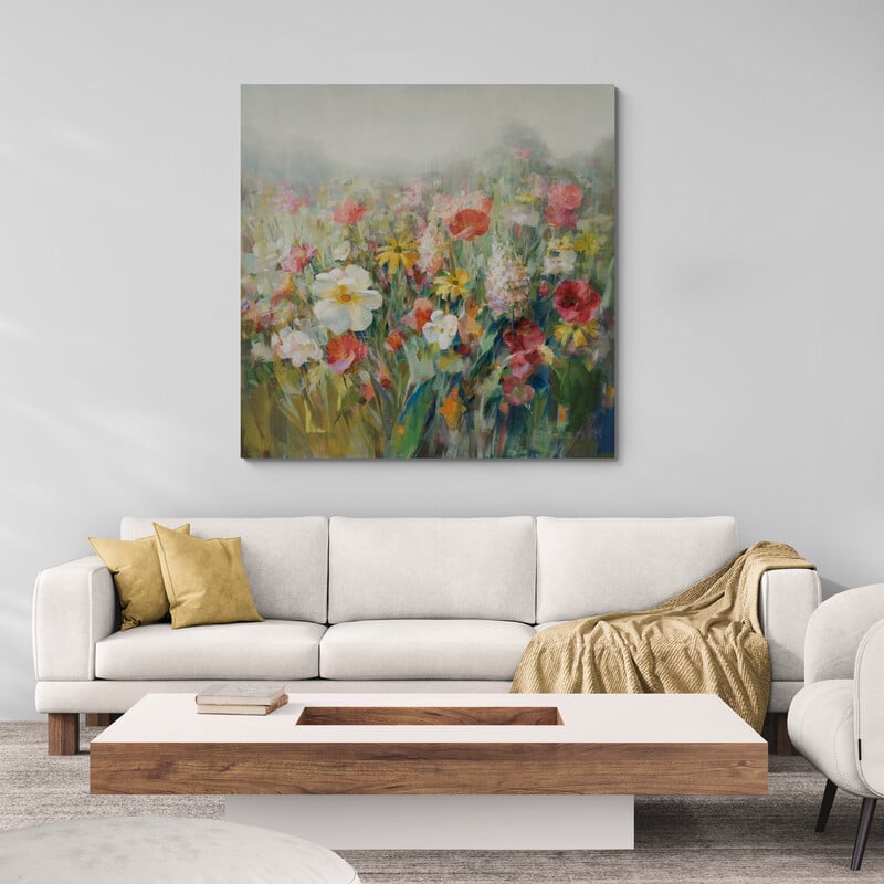 Mountain Meadows Autumn by Danhui Nai wall art in a living room