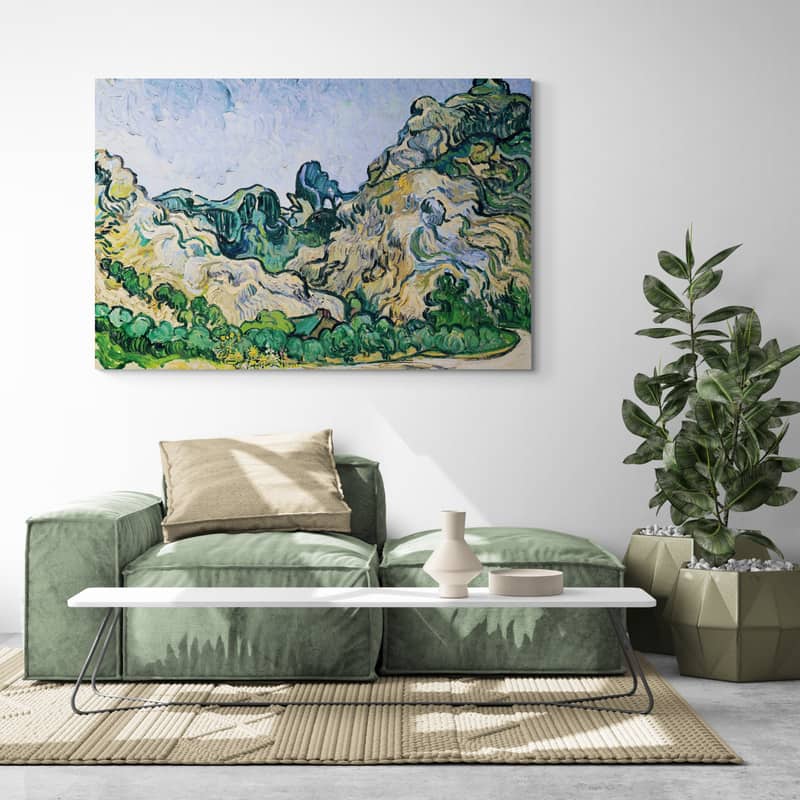 Mountains at Saint-Rémy 1890 by Vincent Van Gogh wall art in a living room