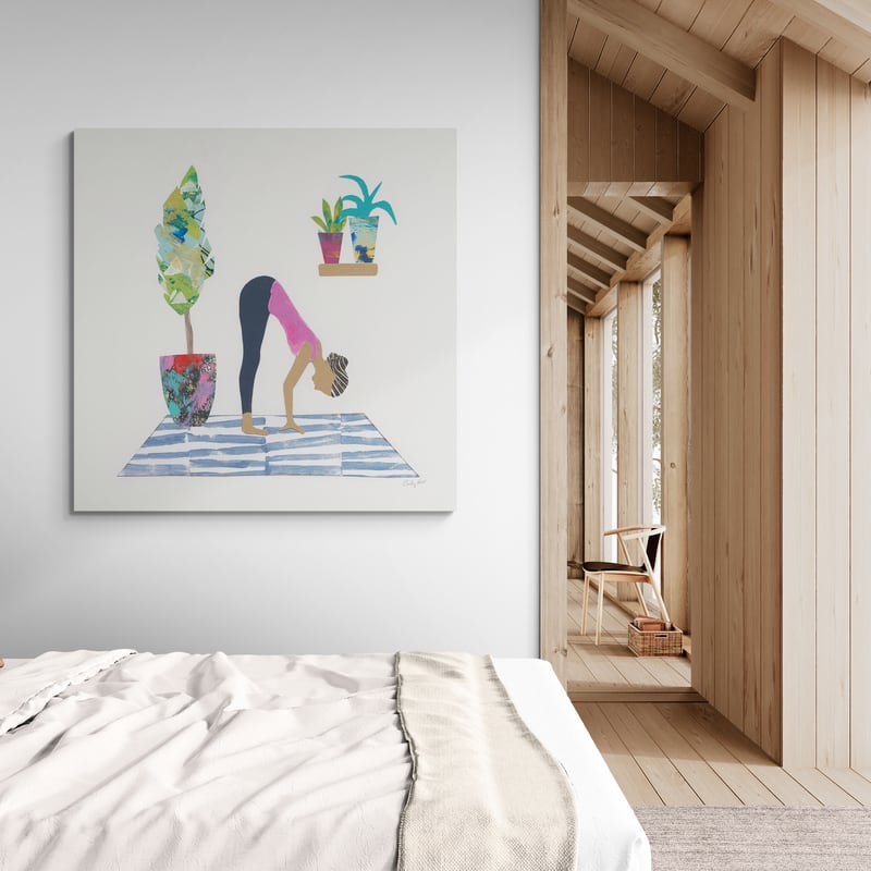 Namaste III by Courtney Prahl wall art in a bedroom