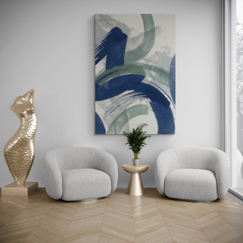 Navy Brushy Abstract II by Danhui Nai wall art in a living room