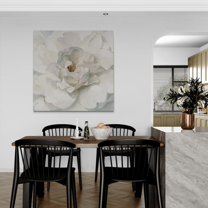 Neutral Peony by Danhui Nai wall art in a dining room