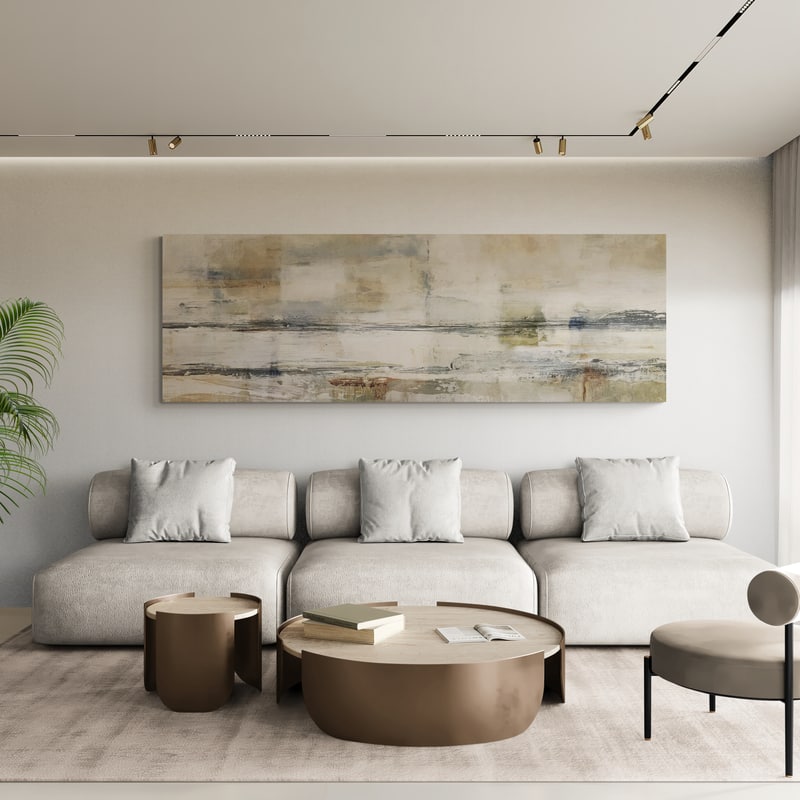 Neutral Transitional Abstract 2 by Nina Blue wall art in a living room