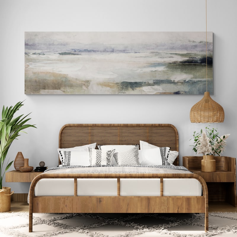 Neutral Transitional Abstract 3 by Nina Blue wall art in a bedroom