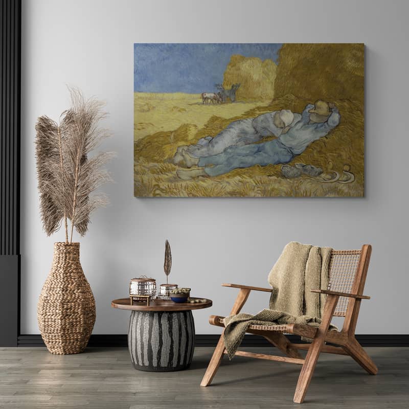 Noon Rest from Work after Millet 1890-1891 by Vincent Van Gogh wall art in a living room