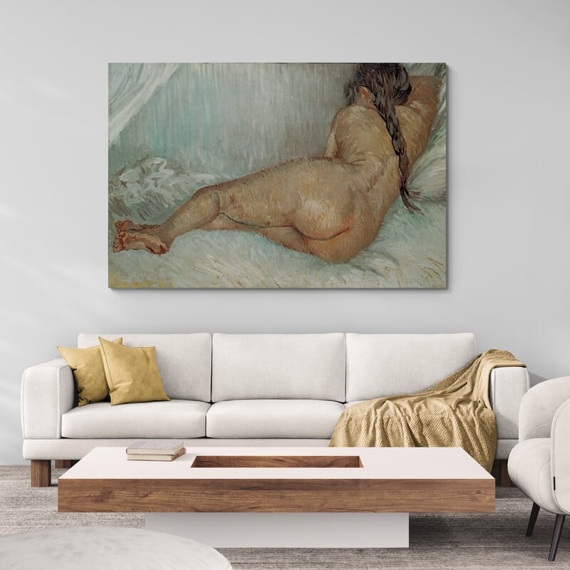 Nude Woman Reclining Seen from the Back 1887 by Vincent Van Gogh wall art in a living room