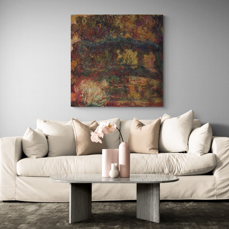 Nympheas, Japanese Bridge 1918-1926 by Claude Monet wall art in a living room