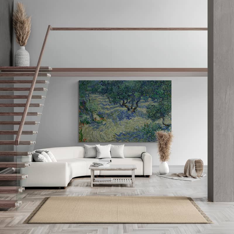 Olive Orchard 1889 by Vincent Van Gogh wall art in a living room