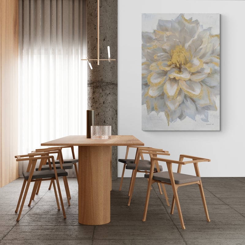 Open Petals I With Gold by Danhui Nai wall art in a dining room