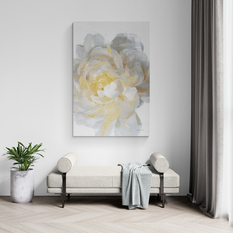 Open Petals II With Gold by Danhui Nai wall art in a living room