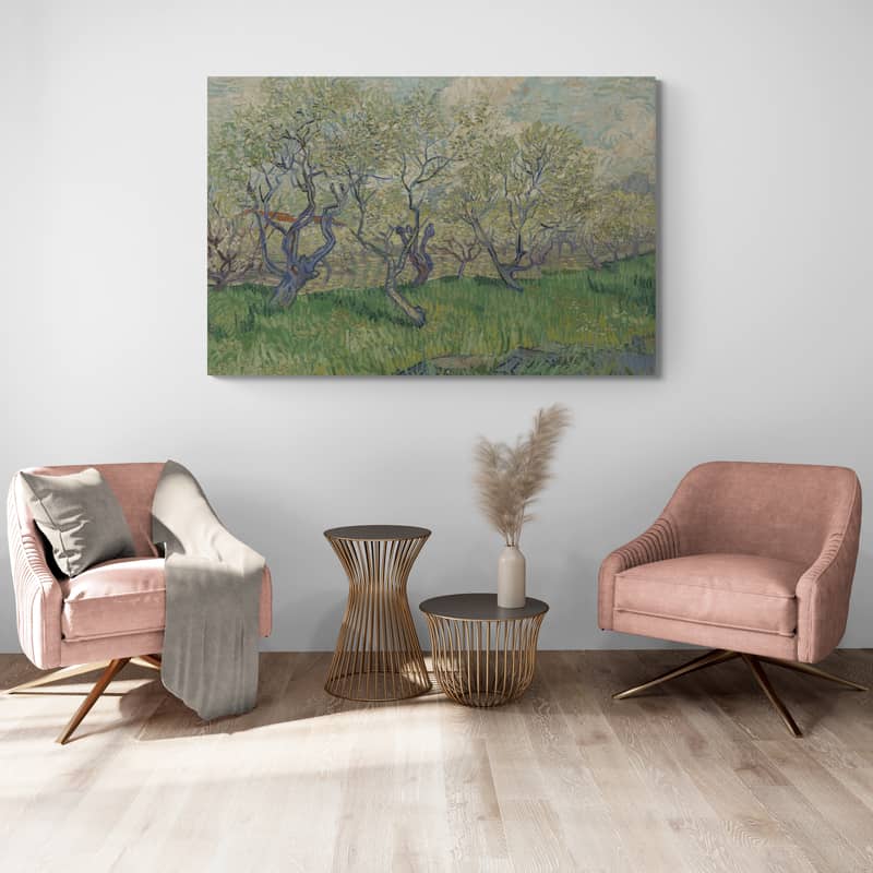 Orchard in Blossom 1889 by Vincent Van Gogh wall art in a living room