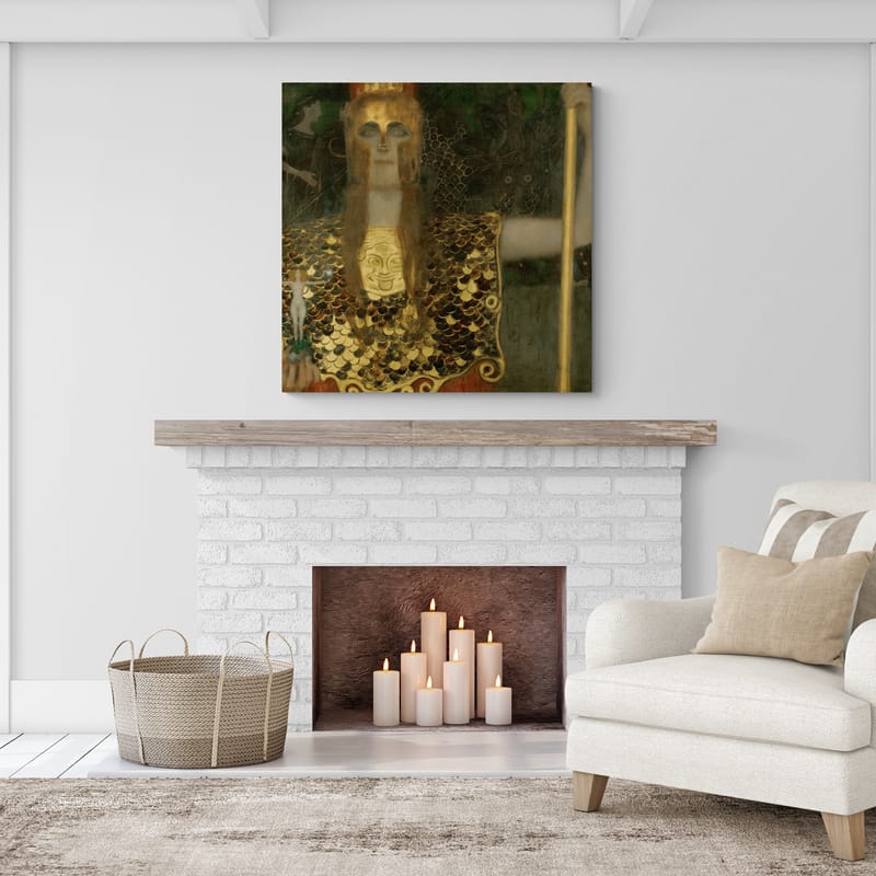 Pallas Athene by Gustav Klimt wall art in a living room