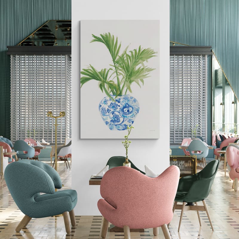 Palm Chinoiserie White II Dark Green by Danhui Nai wall art in a office