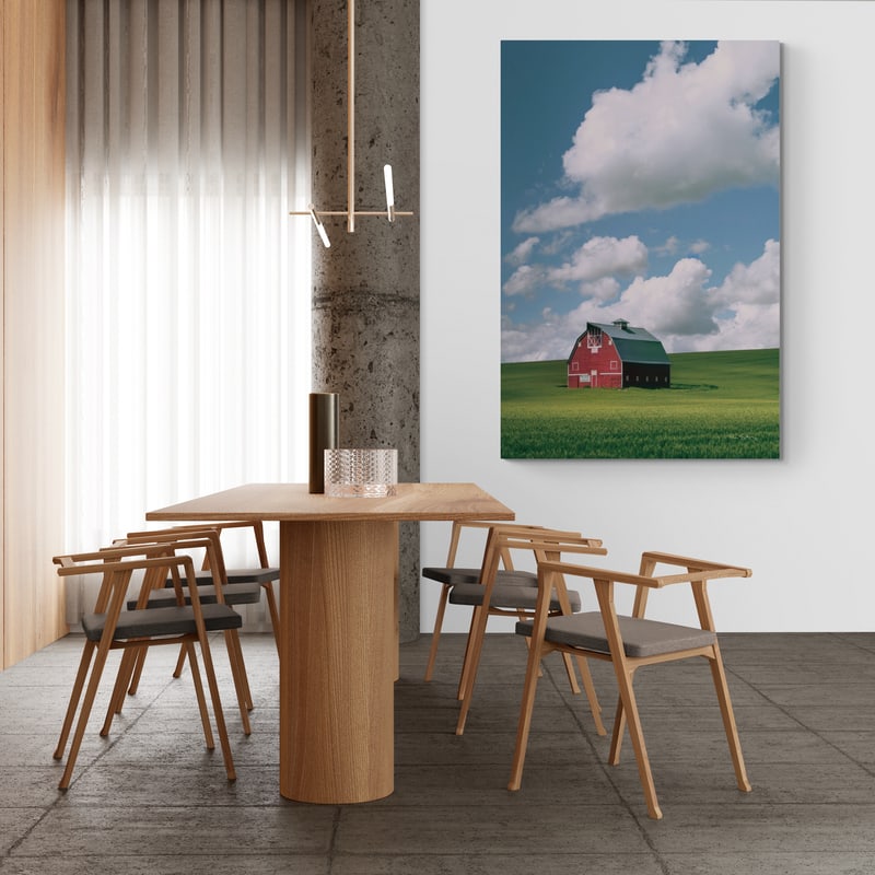 Palouse Region Red Barn II by Alan Majchrowicz wall art in a dining room