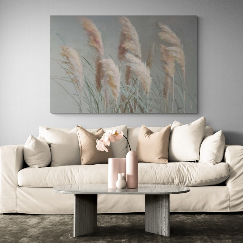 Pampas Grasses on Gray by Danhui Nai wall art in a living room