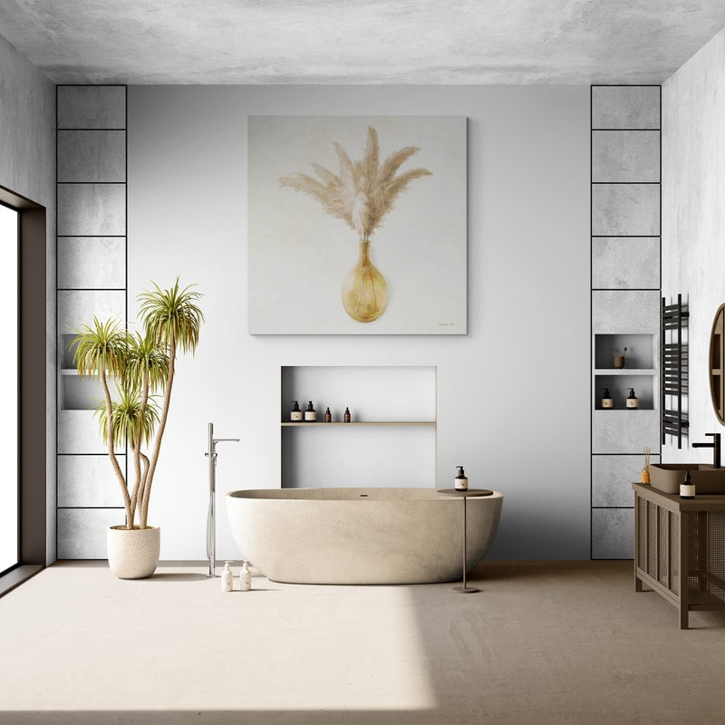 Pampas On Cream by Danhui Nai wall art in a bathroom
