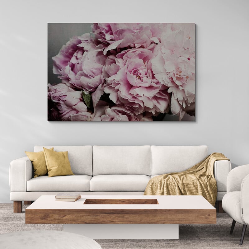 Peonies Galore by Elizabeth Urquhart wall art in a living room