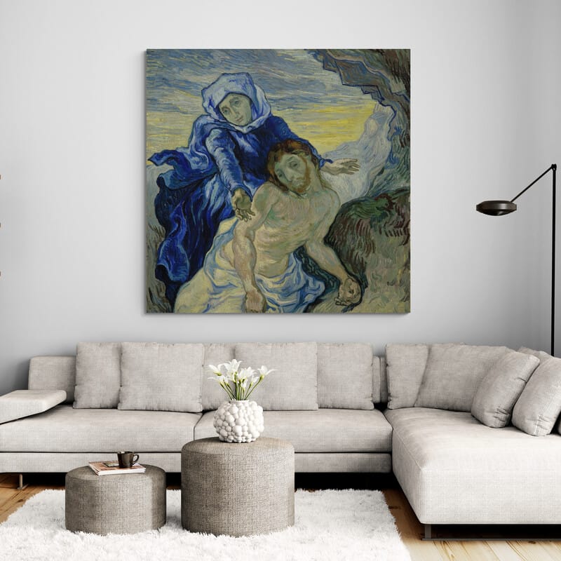 Pietà after Delacroix 1889 by Vincent Van Gogh wall art in a living room