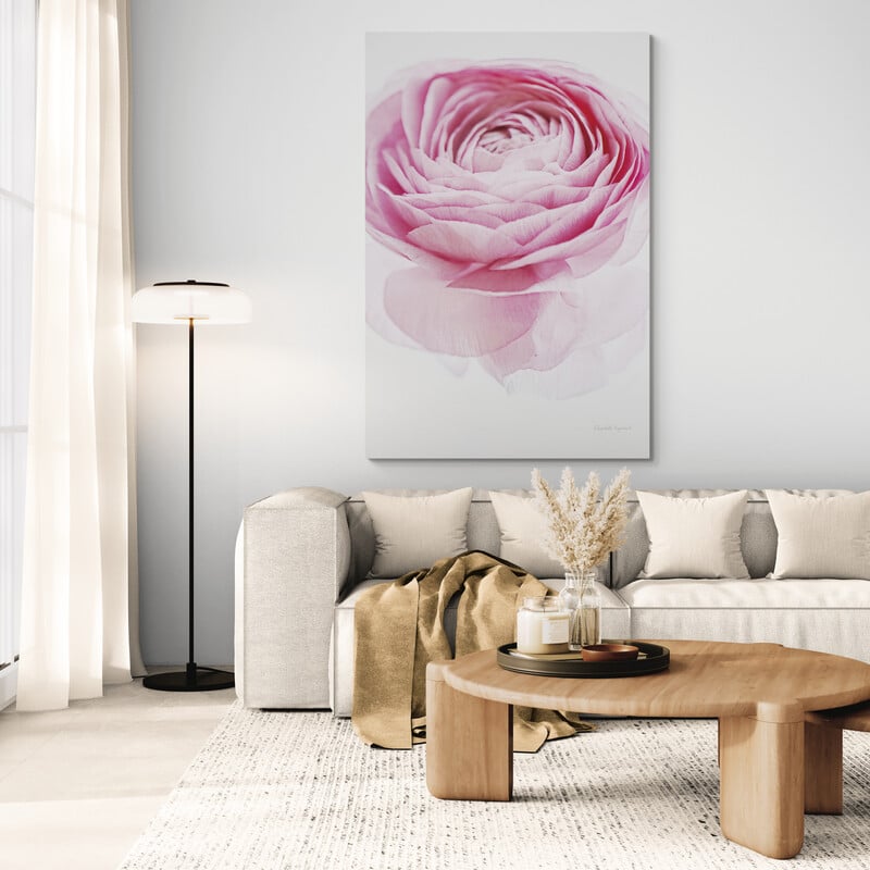 Pink Lady I Crop by Elizabeth Urquhart wall art in a living room