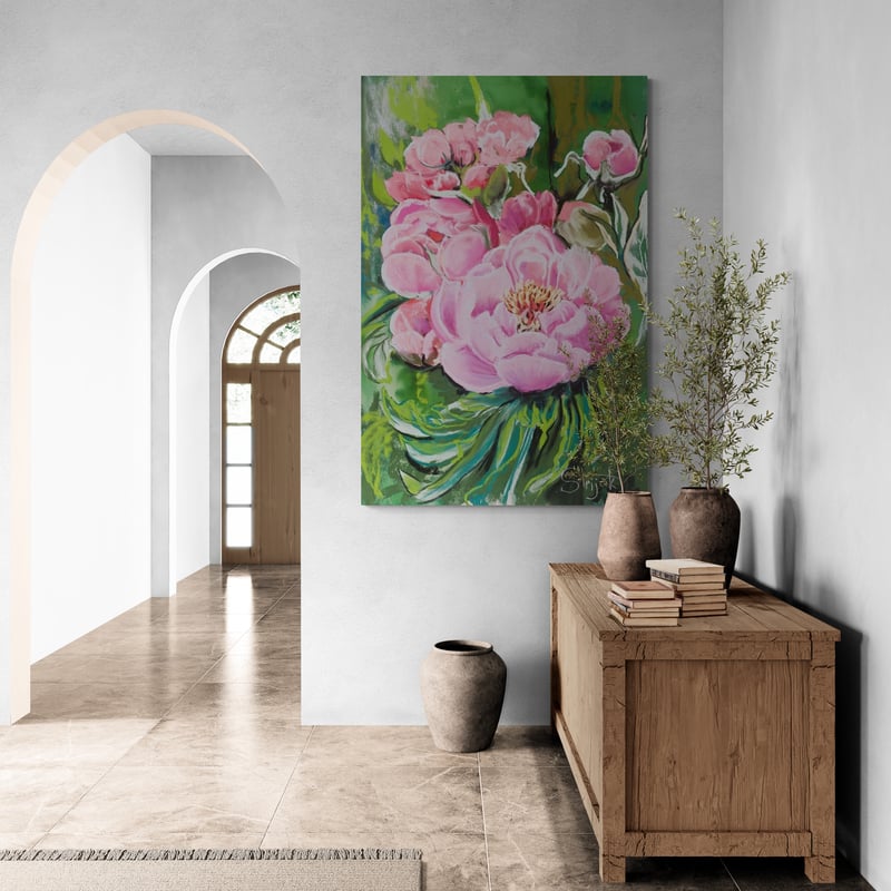 Pink Peonies by Marina Strijakova wall art from Glam Wall Art
