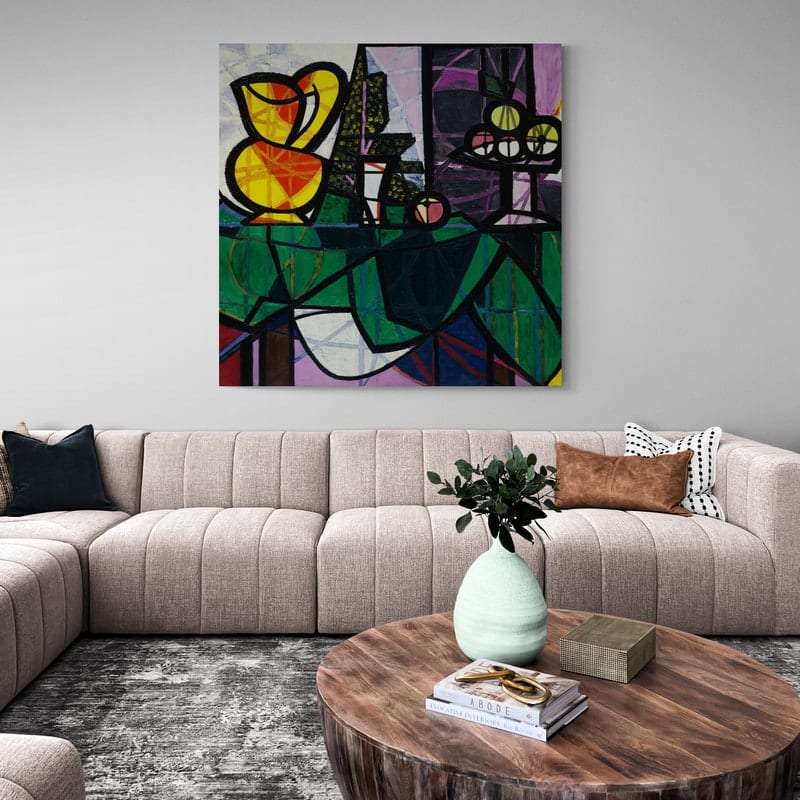 Pitcher and Bowl of Fruit by Pablo Picasso wall art in a living room