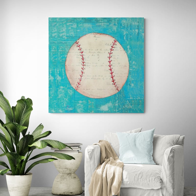 Play Ball I Bright by Courtney Prahl wall art in a living room