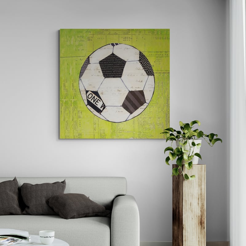 Play Ball III Bright by Courtney Prahl wall art in a living room