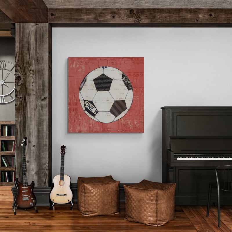 Play Ball III Red by Courtney Prahl wall art in a living room