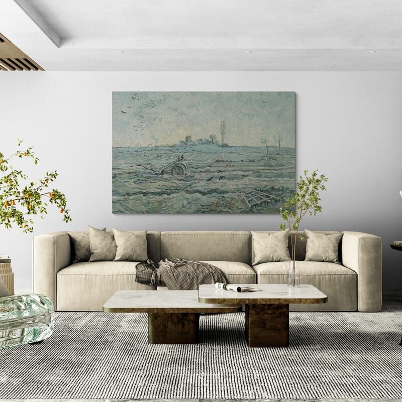 Plow and Harrow after Millet 1890 by Vincent Van Gogh wall art in a living room