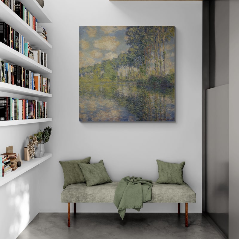 Poplars on the Epte 1891 II by Claude Monet wall art in a living room
