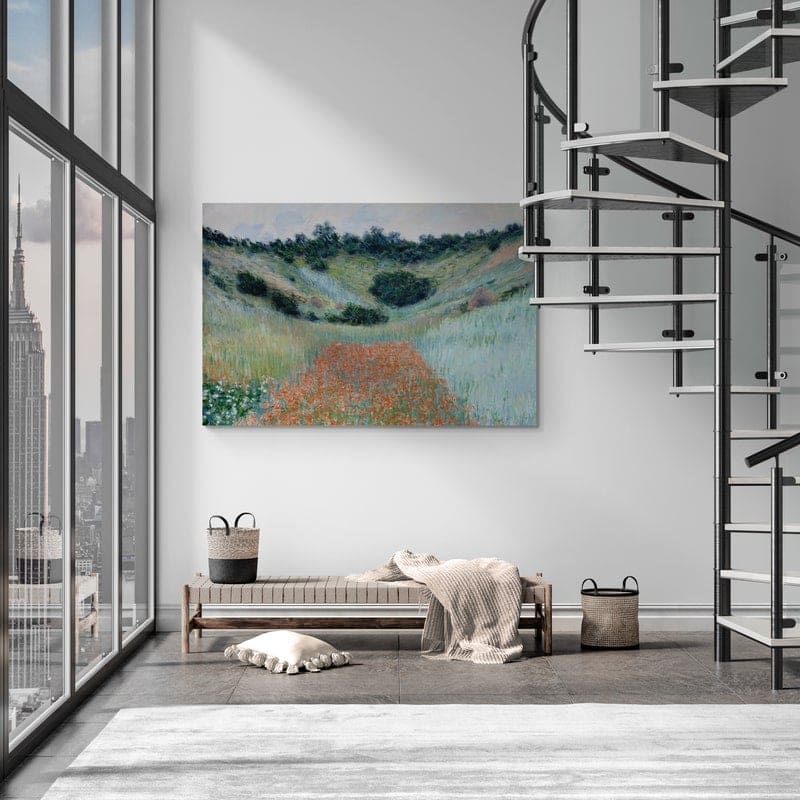 Poppy Field in a Hollow near Giverny 1885 by Claude Monet wall art in a living room